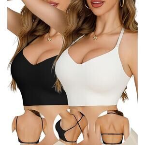 NWT ~ 2 Pack Black & White Seamless Low Back Wireless Halter Bras ~ Women's XXL